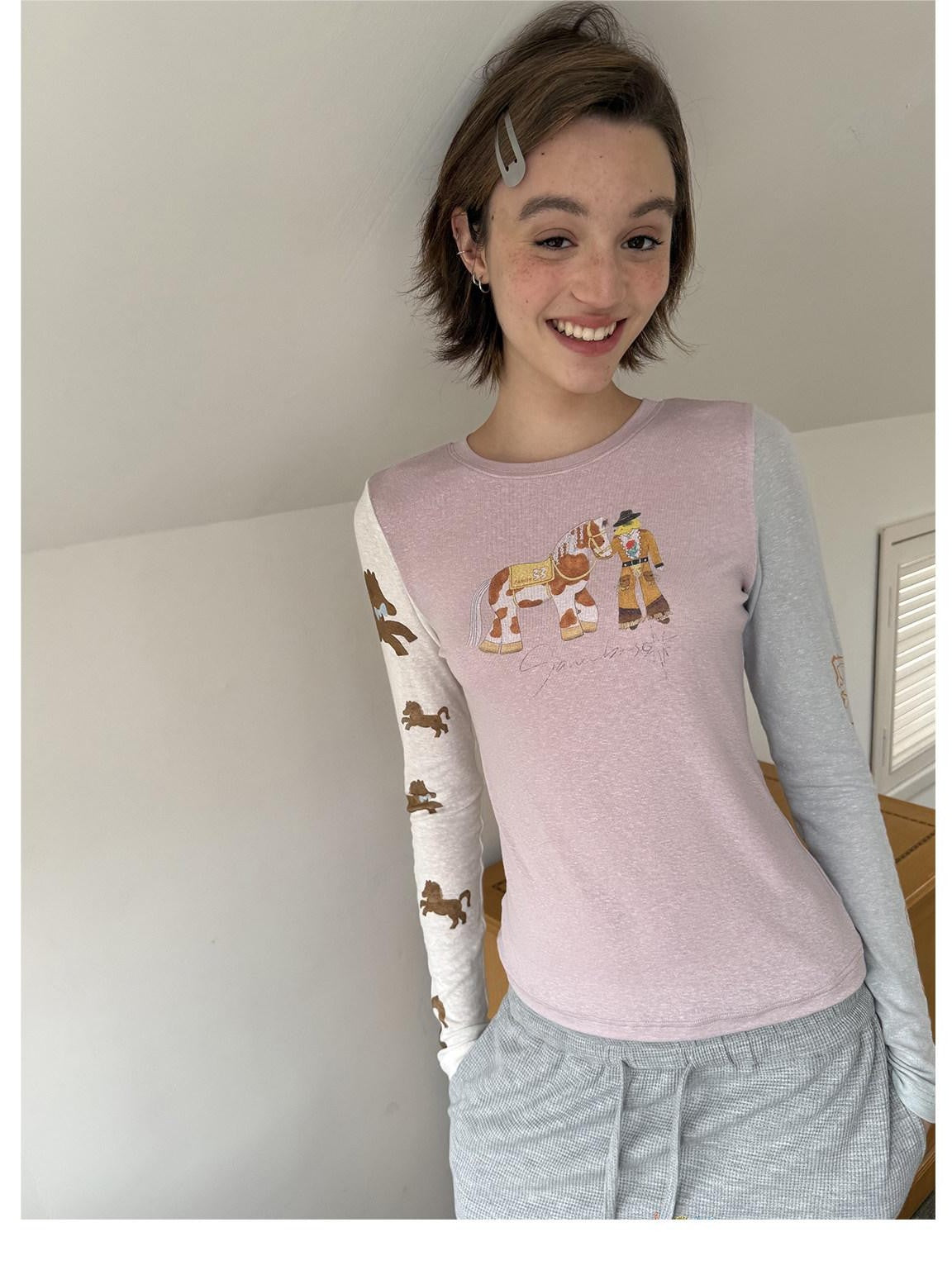 sancco house Puppy Illustration Print Colorblock Women&