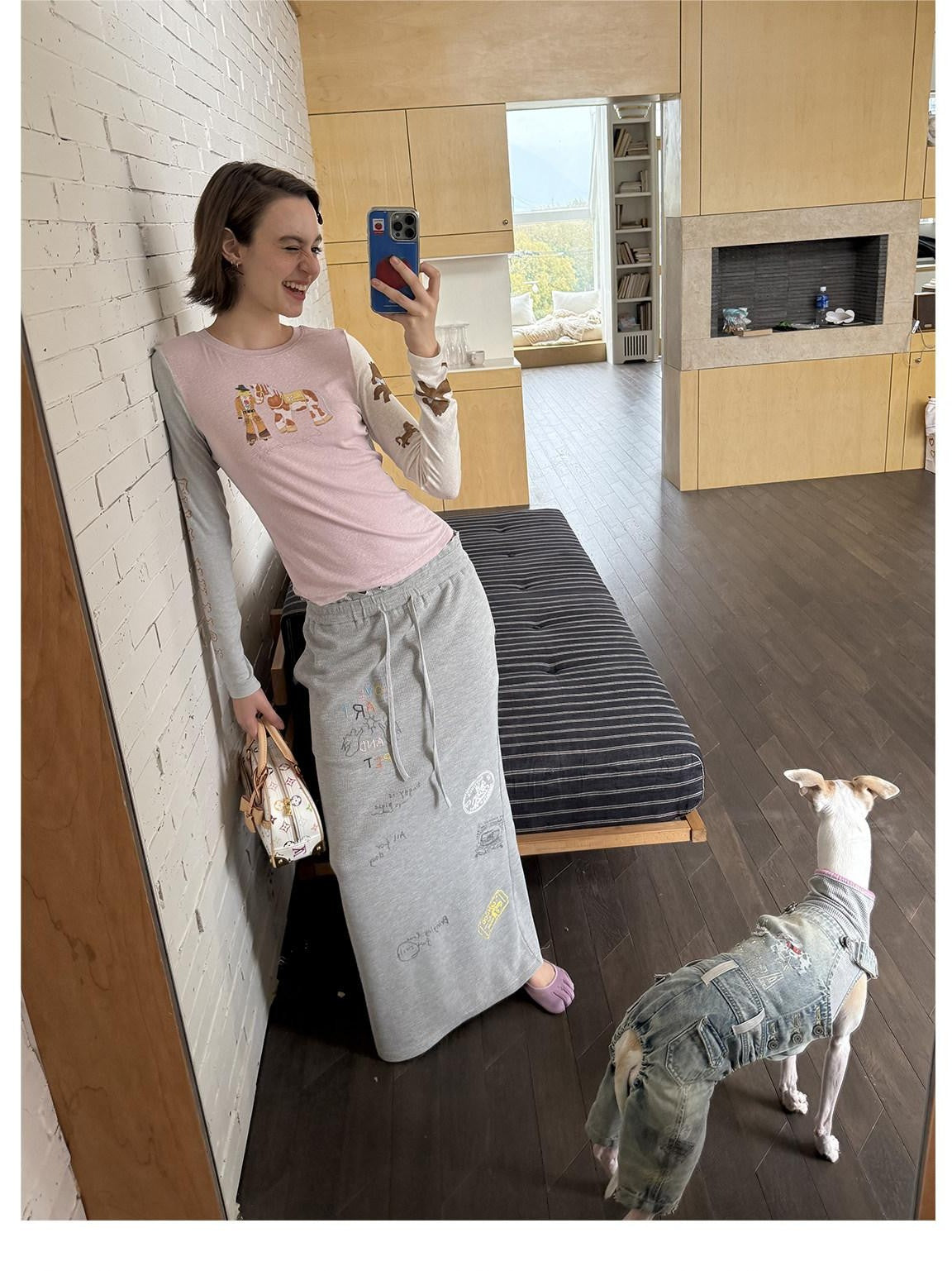 sancco house Puppy Illustration Print Colorblock Women&