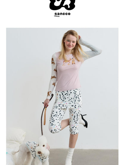 sancco house Puppy Illustration Print Colorblock Women&
