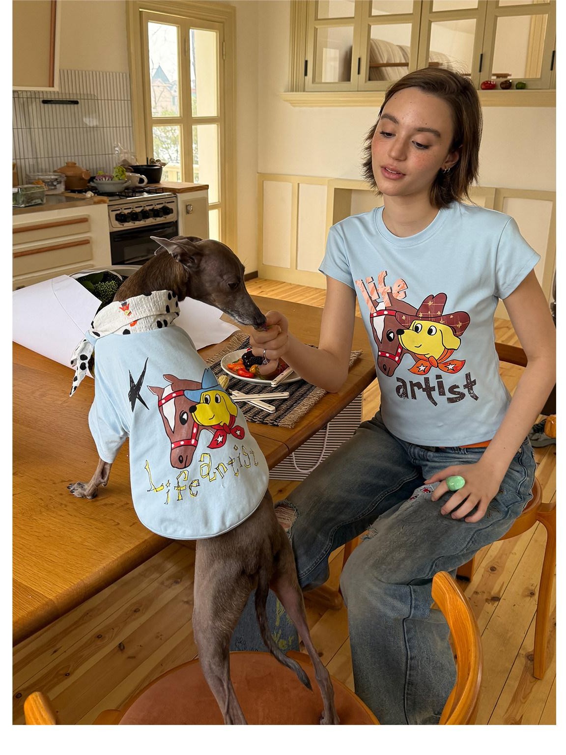 sancco house Puppy Original Print Round Neck Cropped Women&