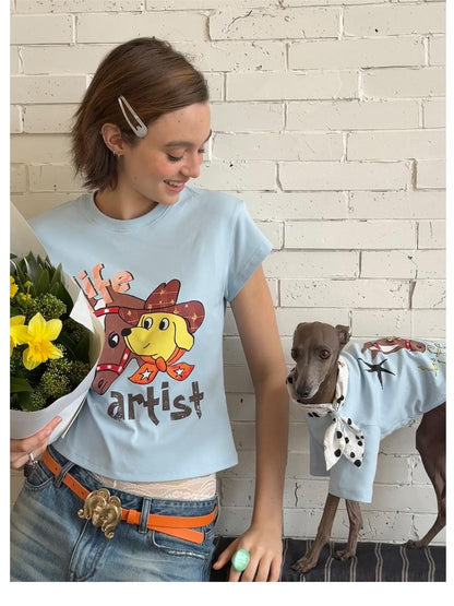 sancco house Puppy Original Print Round Neck Cropped Women&