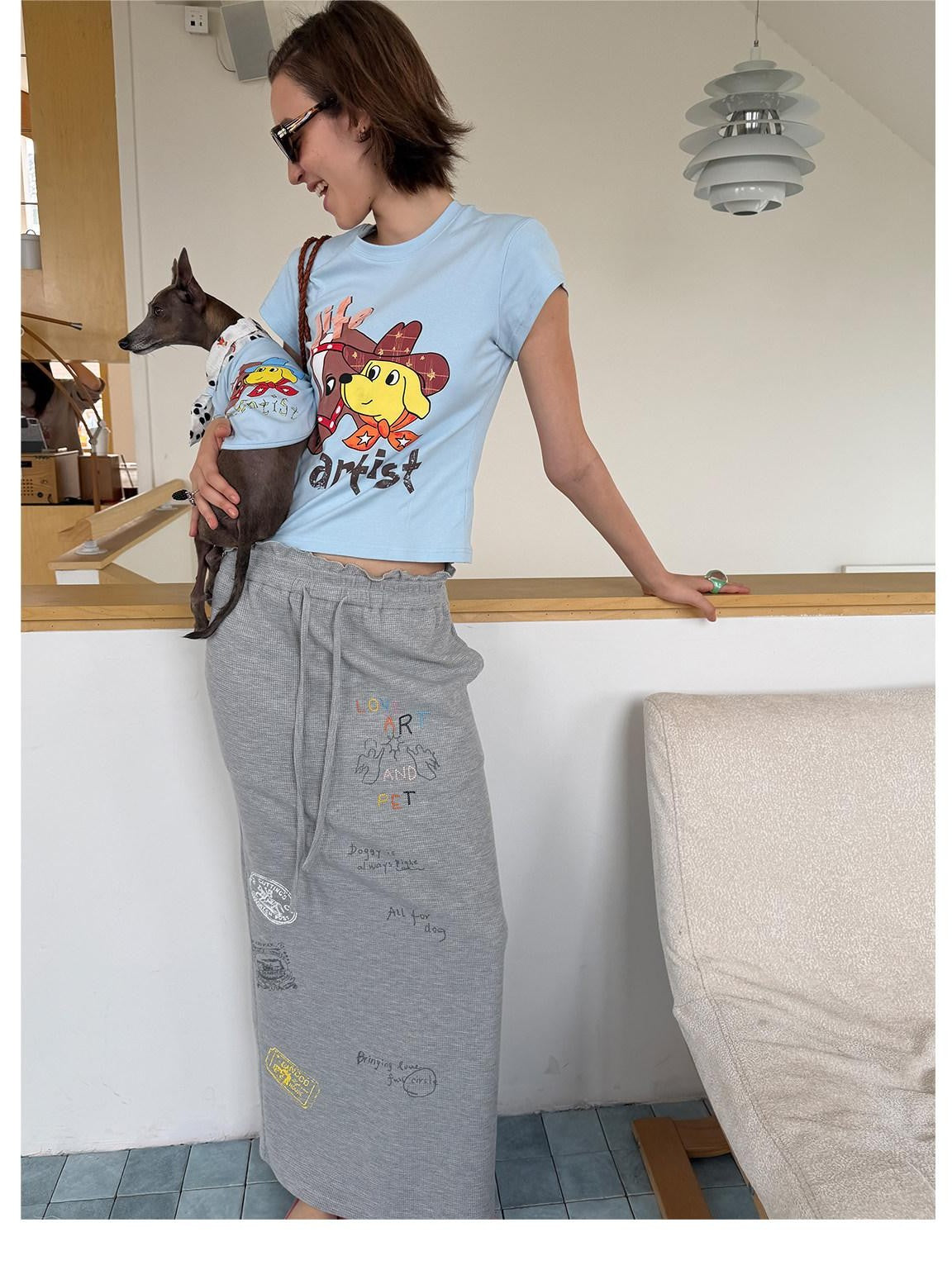 sancco house Puppy Original Print Round Neck Cropped Women&
