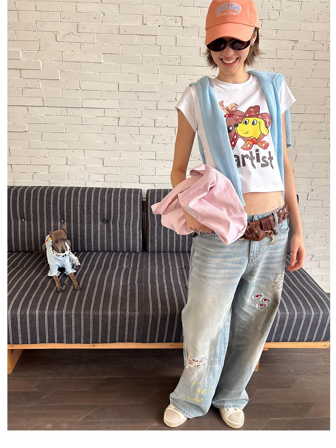 sancco house Puppy Original Print Round Neck Cropped Women&