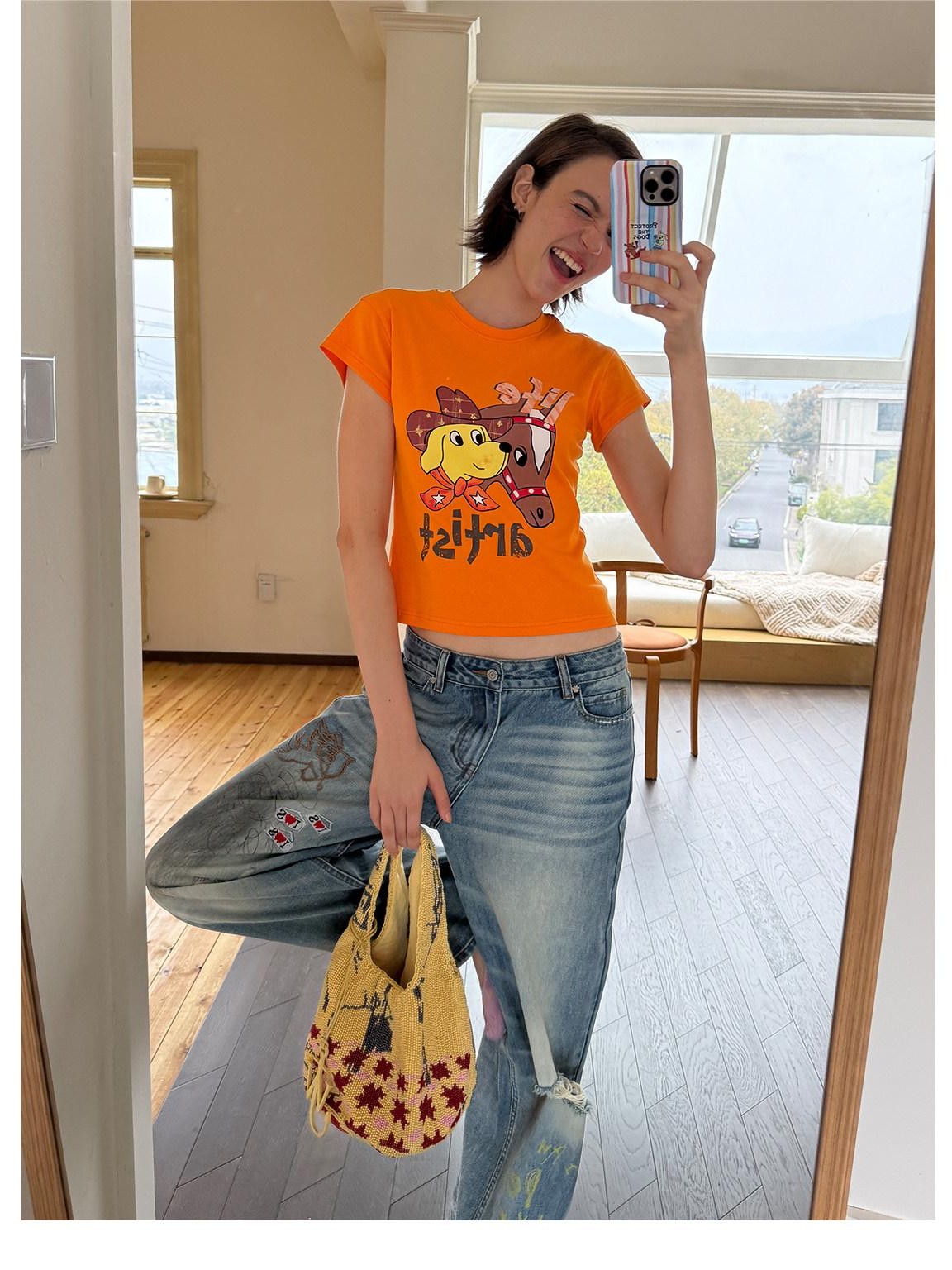 sancco house Puppy Original Print Round Neck Cropped Women&