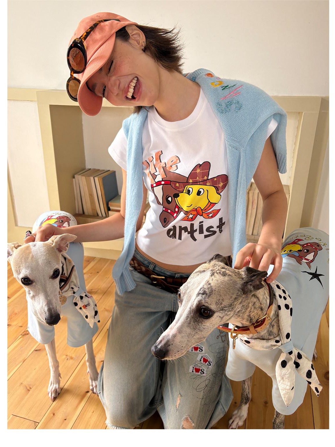 sancco house Puppy Original Print Round Neck Cropped Women&