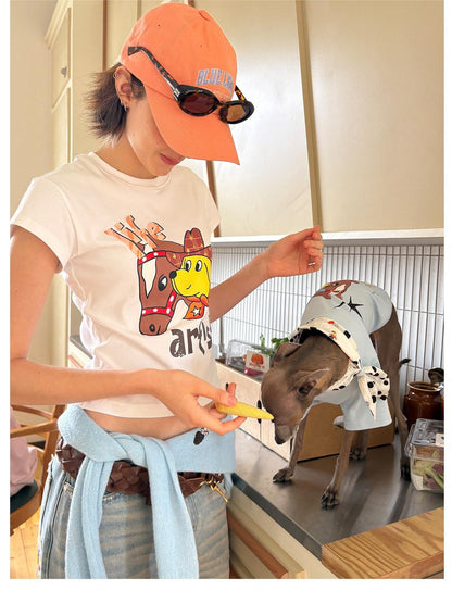 sancco house Puppy Original Print Round Neck Cropped Women&