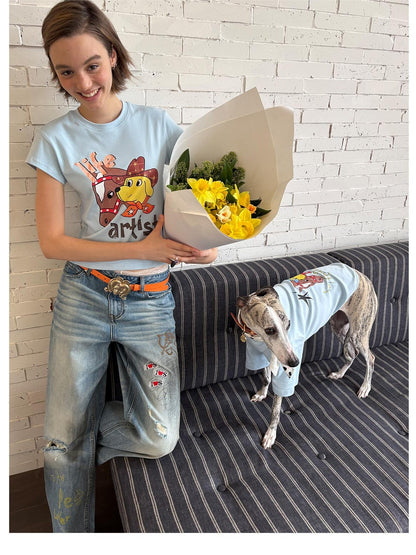 sancco house Puppy Original Print Round Neck Cropped Women&