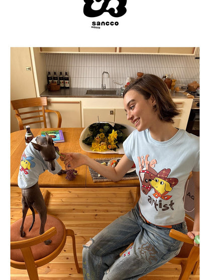 sancco house Puppy Original Print Round Neck Cropped Women&