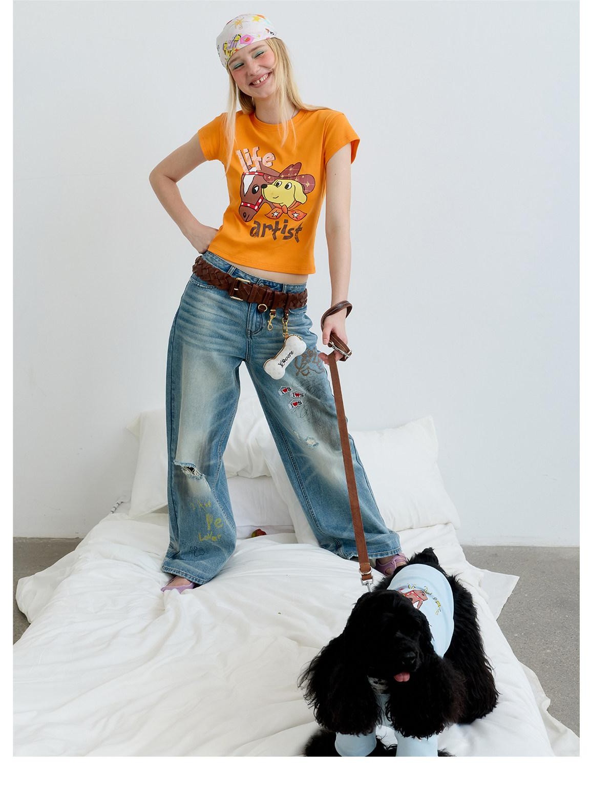 sancco house Puppy Original Print Round Neck Cropped Women&