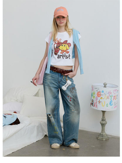 sancco house Puppy Original Print Round Neck Cropped Women&