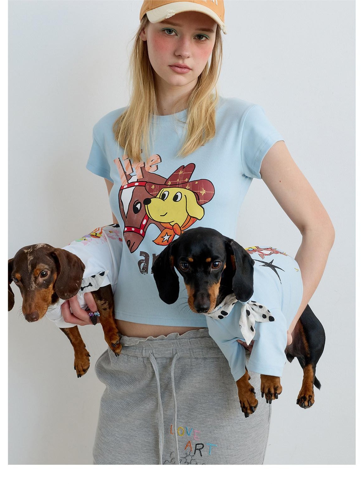 sancco house Puppy Original Print Round Neck Cropped Women&