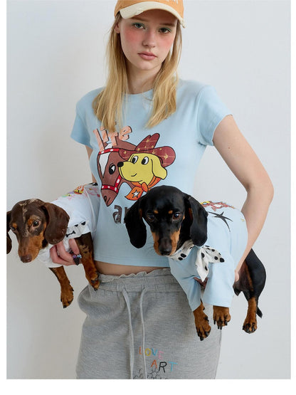 sancco house Puppy Original Print Round Neck Cropped Women&