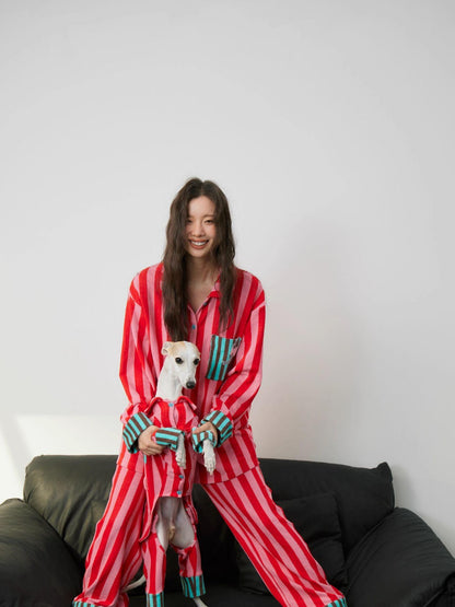 sancco house Puppy Print Striped Patchwork Women&