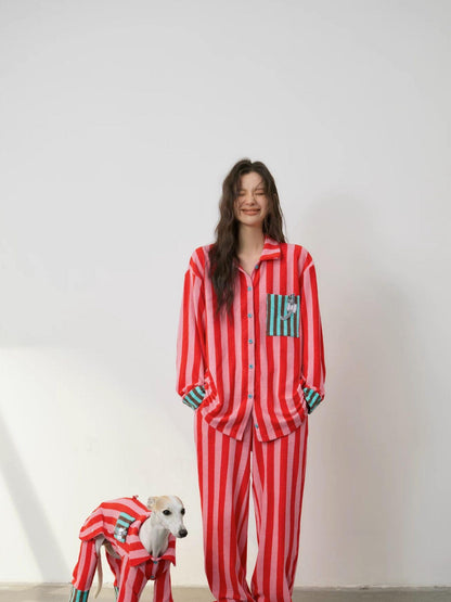sancco house Puppy Print Striped Patchwork Women&