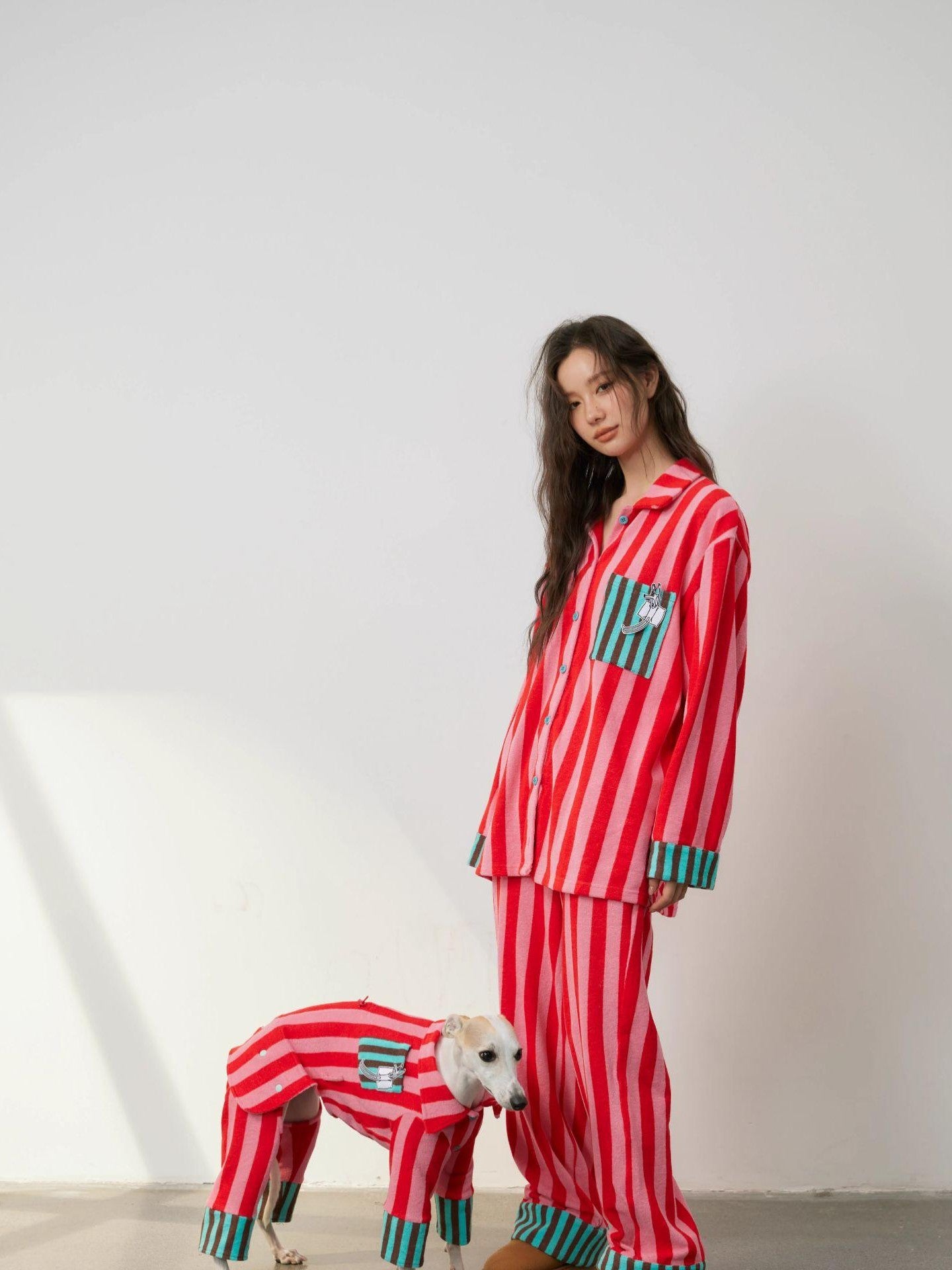 sancco house Puppy Print Striped Patchwork Women&