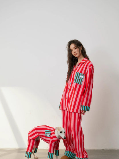 sancco house Puppy Print Striped Patchwork Women&