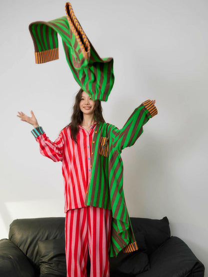 sancco house Puppy Print Striped Patchwork Women&