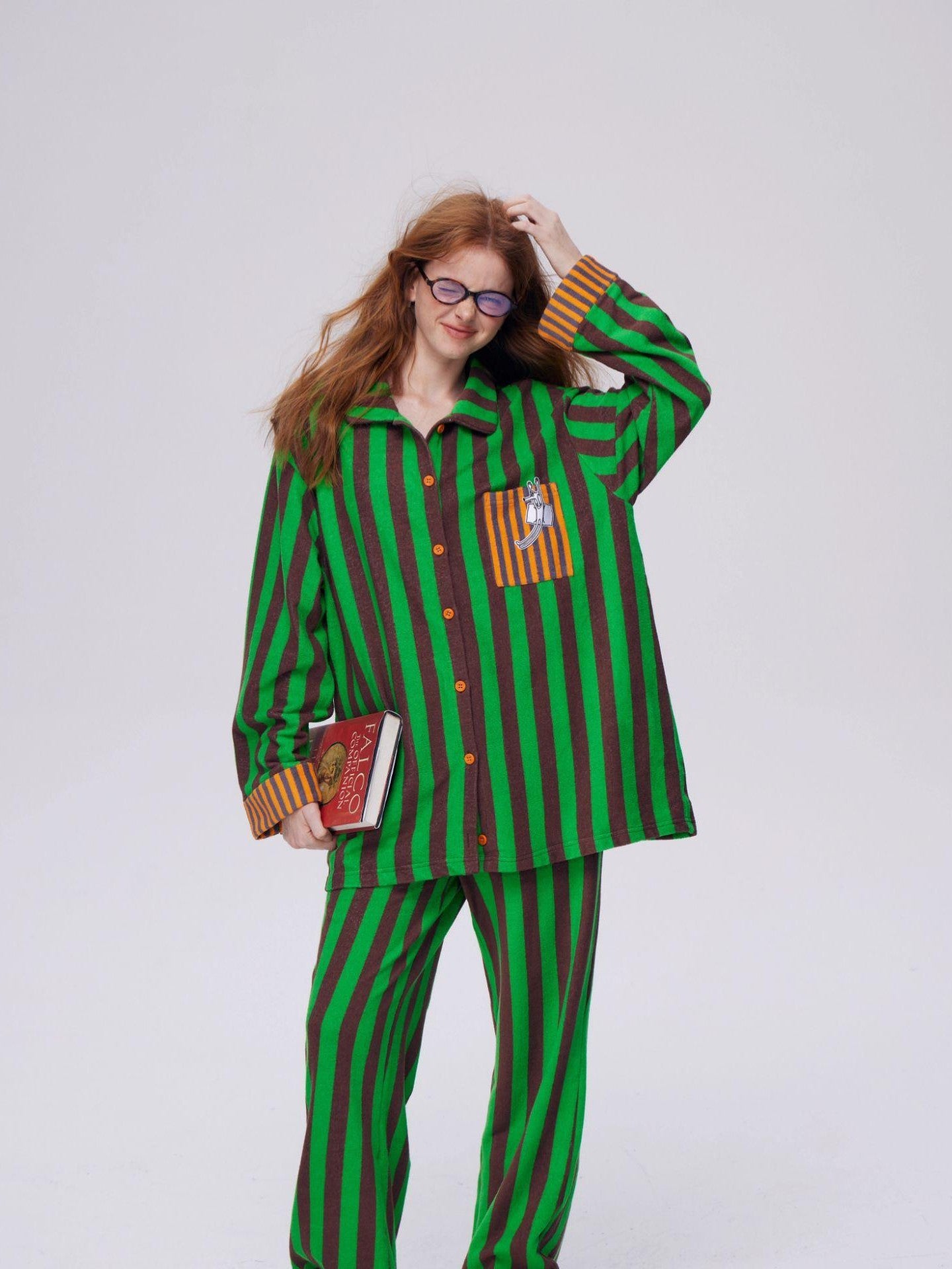 sancco house Puppy Print Striped Patchwork Women&