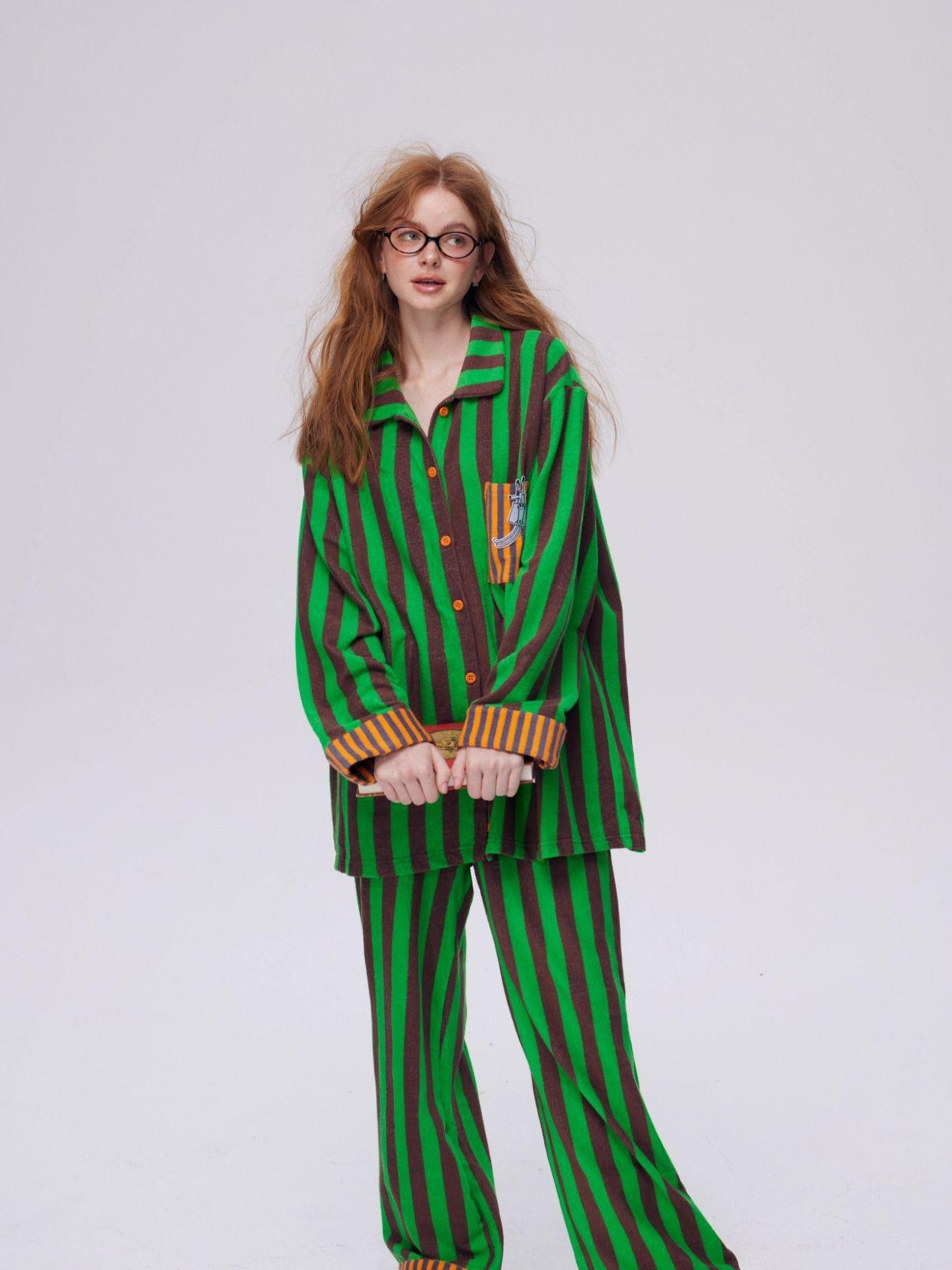 sancco house Puppy Print Striped Patchwork Women&