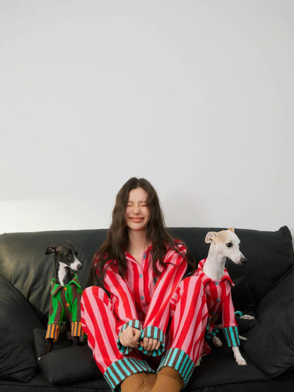 sancco house Puppy Print Striped Patchwork Women&