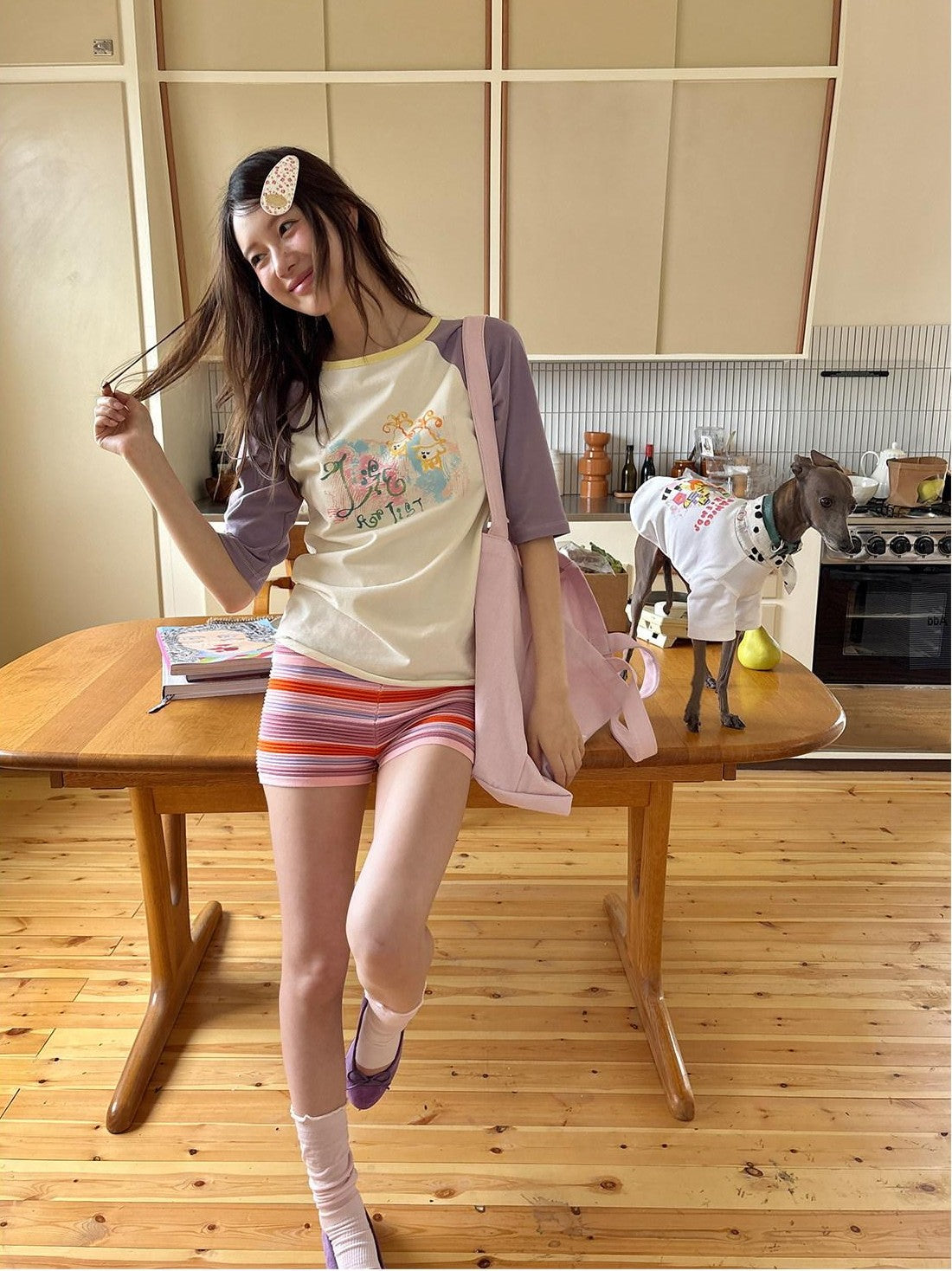 sancco house Purple Graffiti Print Raglan Women&