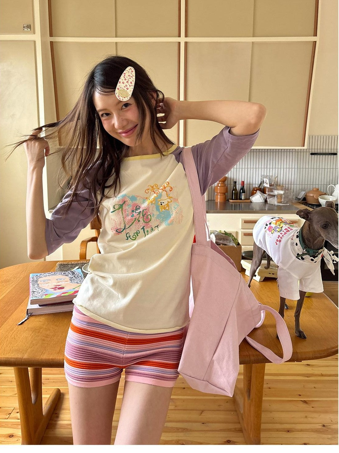sancco house Purple Graffiti Print Raglan Women&