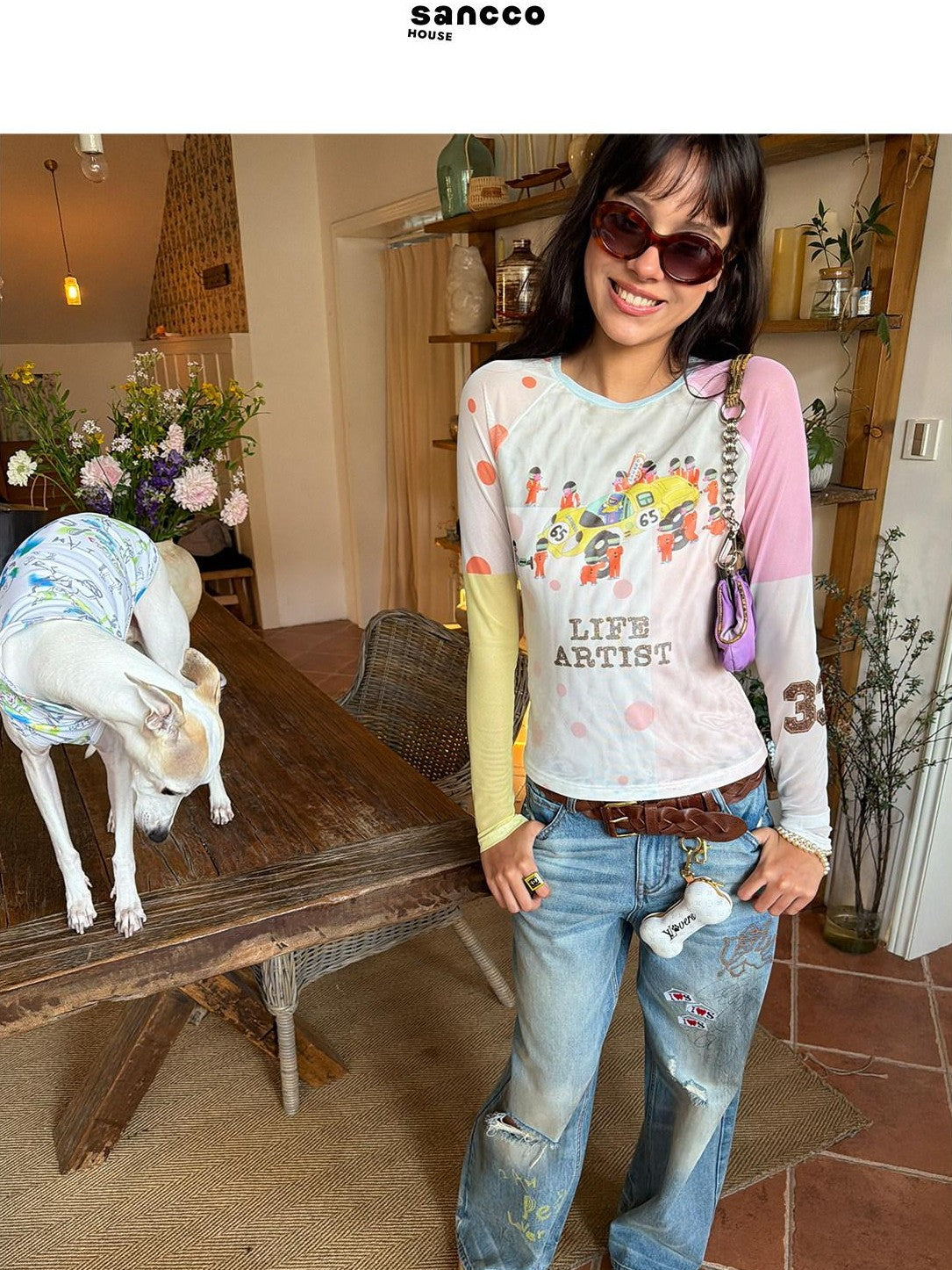 sancco house Racing Puppy Graffiti Print Women&