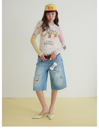 sancco house Racing Puppy Graffiti Sheer Mesh Slim Women&
