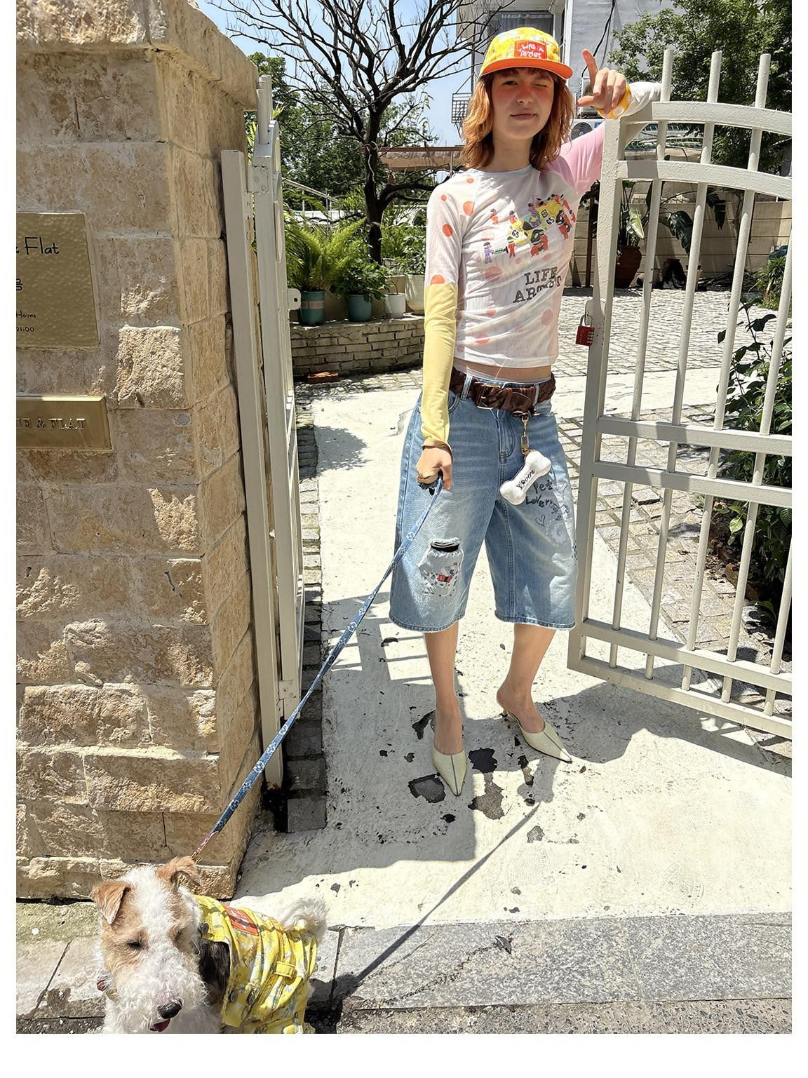 sancco house Racing Puppy Graffiti Sheer Mesh Slim Women&