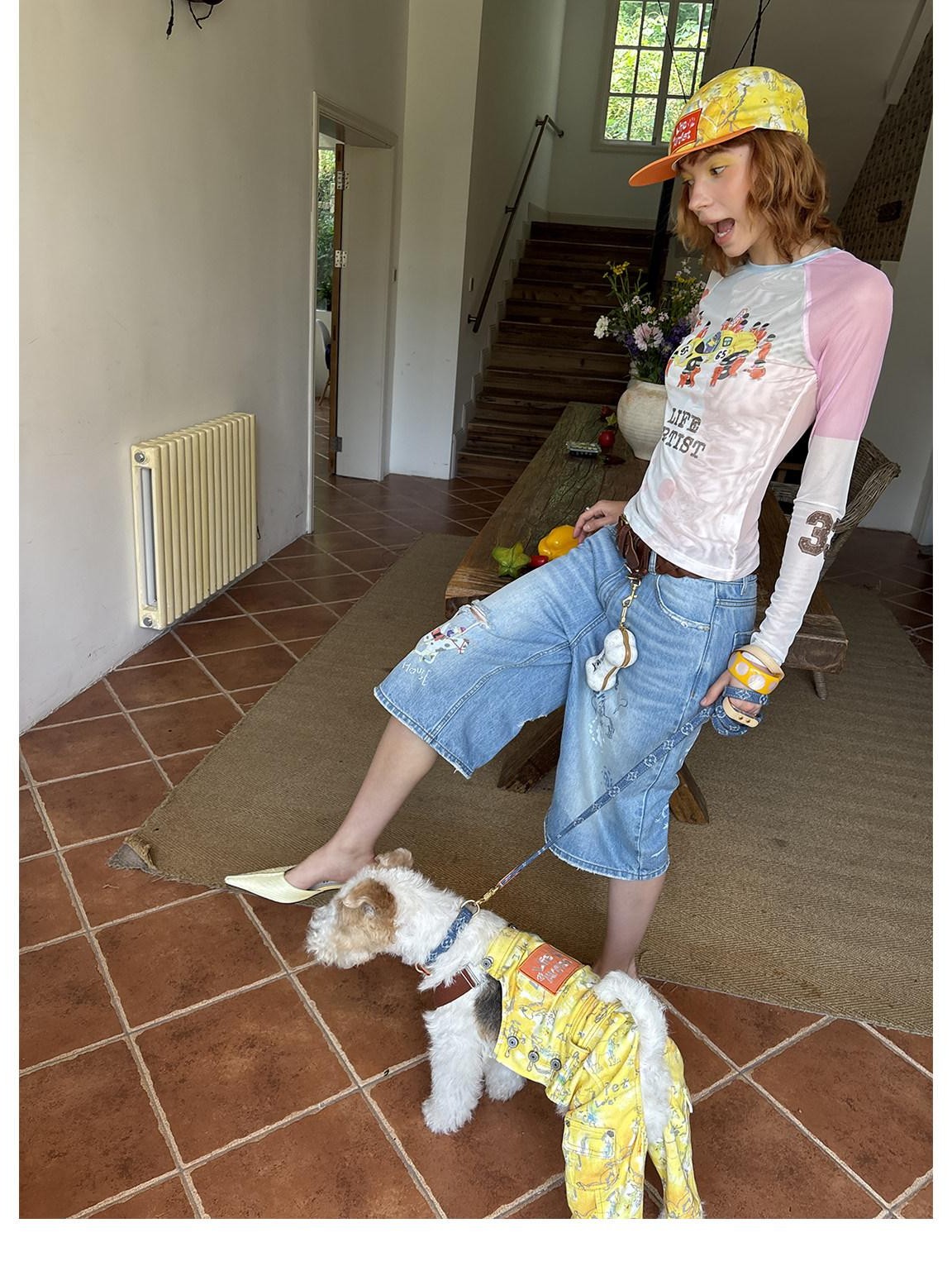 sancco house Racing Puppy Graffiti Sheer Mesh Slim Women&