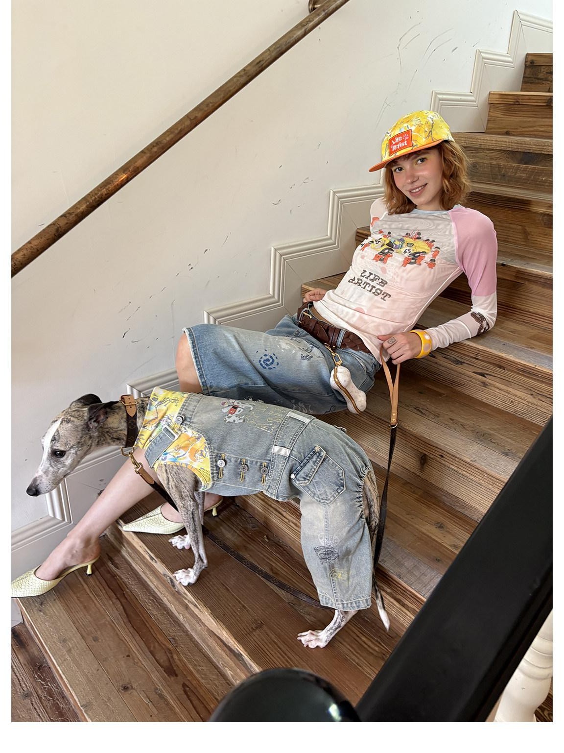 sancco house Racing Puppy Graffiti Sheer Mesh Slim Women&
