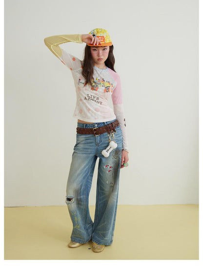 sancco house Racing Puppy Graffiti Sheer Mesh Slim Women&