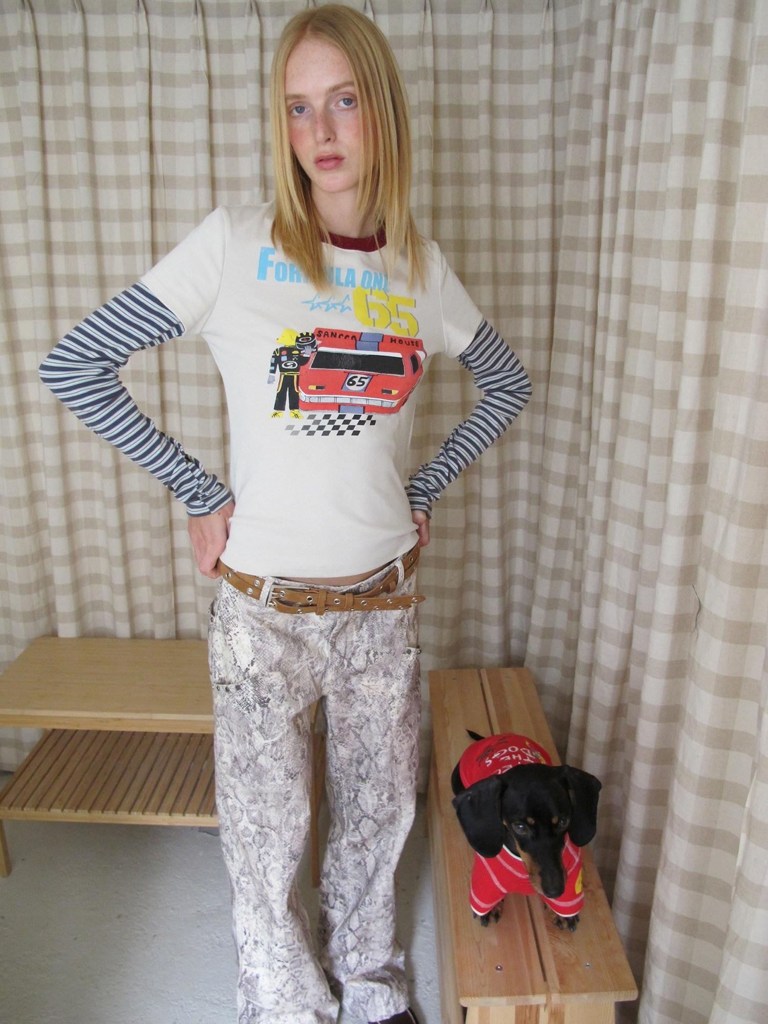 sancco house Racing Puppy Print Faux Two Piece Women&
