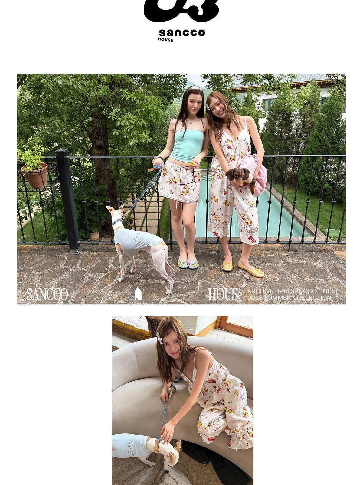 sancco house Racing Puppy Print Paperbag Tie Waist Women&
