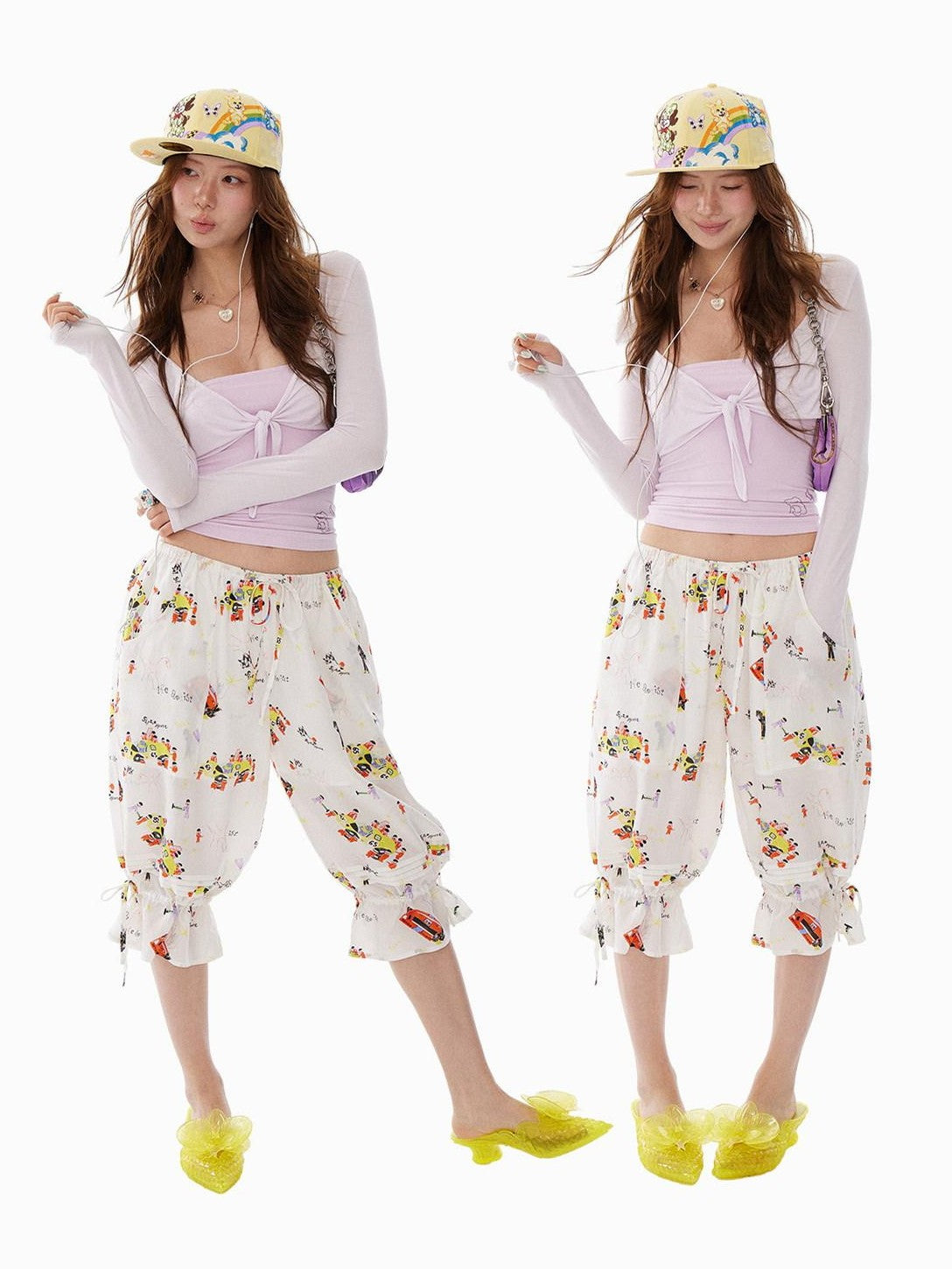 sancco house Racing Puppy Print Tie Waist Tulip Hem Women&