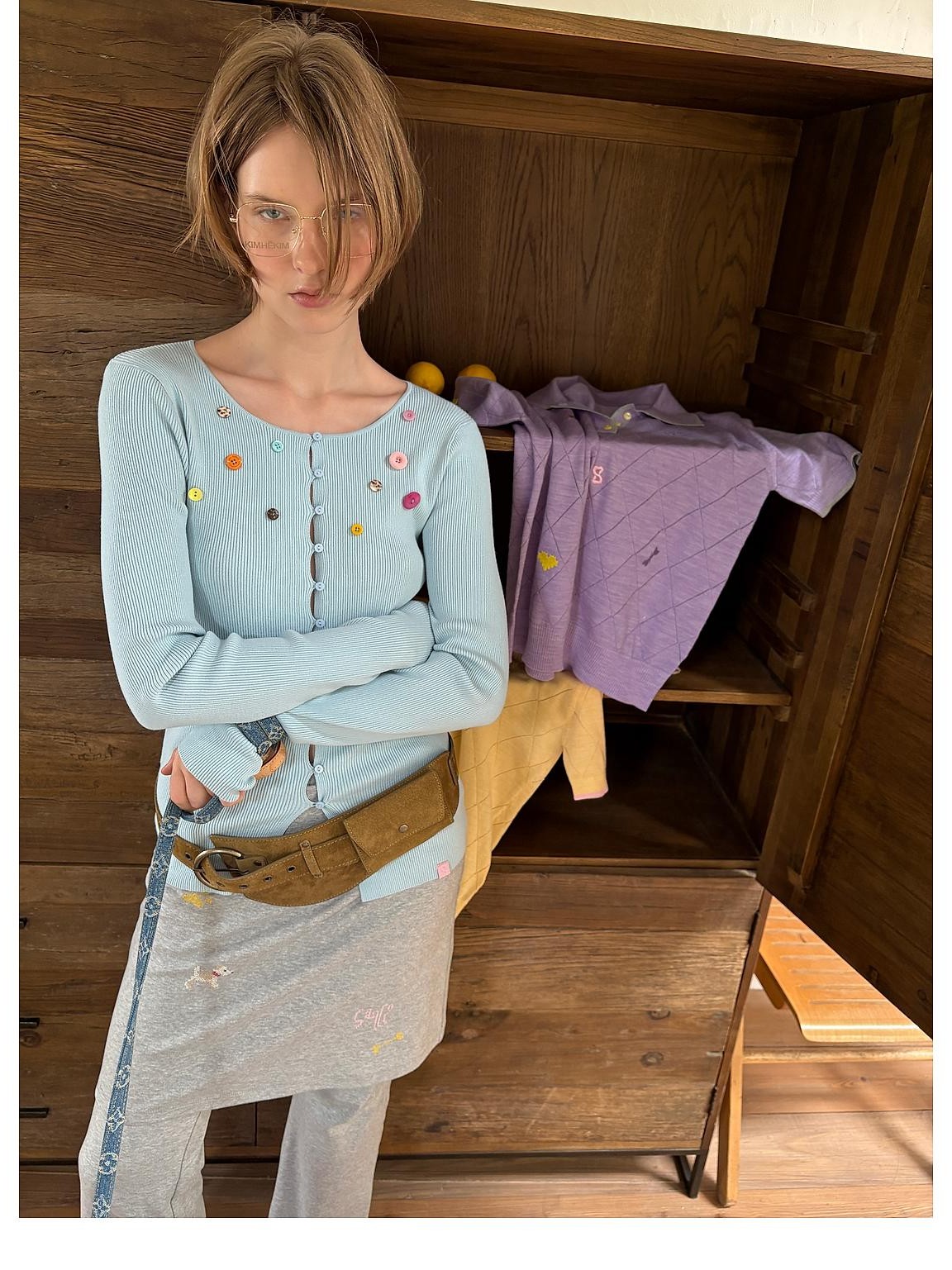 sancco house Rainbow Button Ribbed Slim Fit Knit Women&