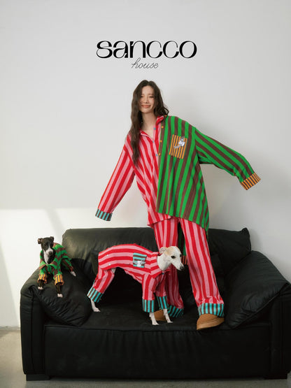 sancco house Raised Paw Puppy Patchwork Striped Women&