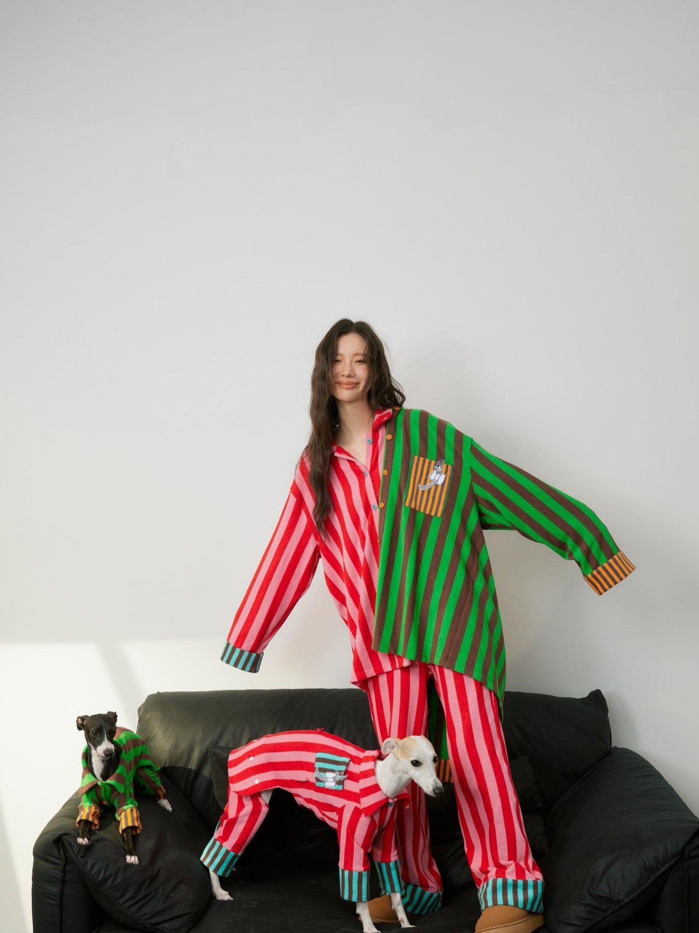 sancco house Raised Paw Puppy Patchwork Striped Women&