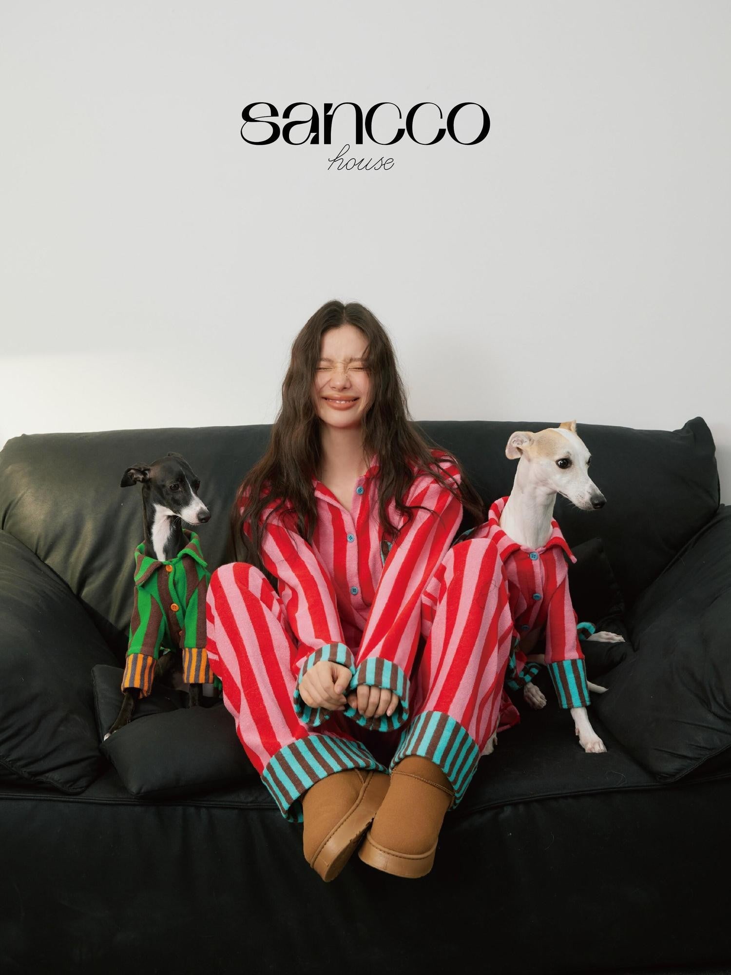 sancco house Raised Paw Puppy Patchwork Striped Women&
