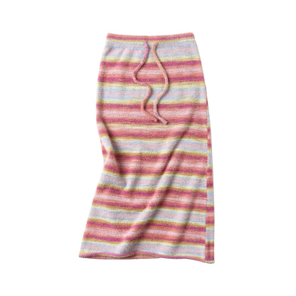 sancco_house_Red_Gradient_Stripe_Knit_Mid_Waist_A_Line_Women&