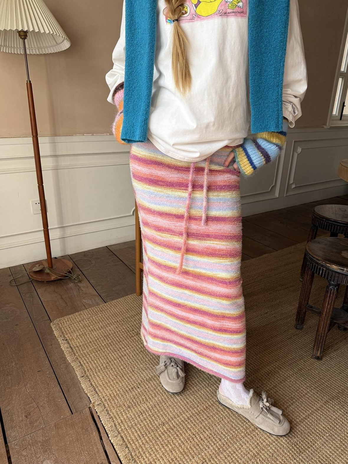 sancco house Red Striped Gradient A Line Knit Women&