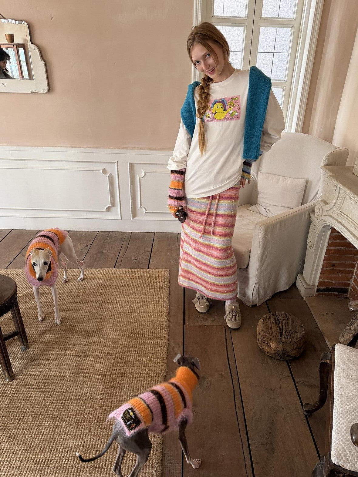 sancco house Red Striped Gradient A Line Knit Women&