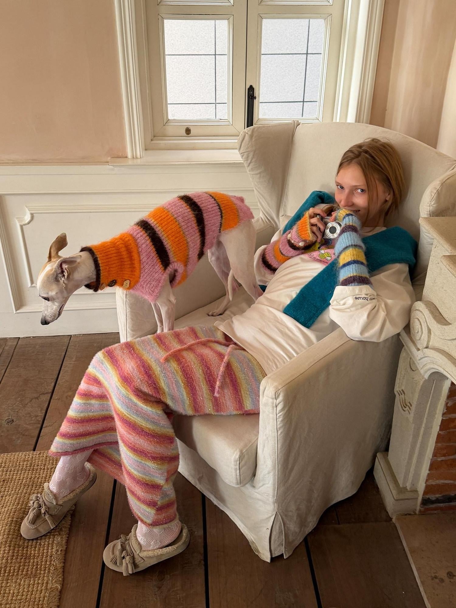 sancco house Red Striped Gradient A Line Knit Women&