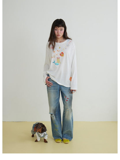 sancco house Sequin Mermaid Puppy Necklace Embroidered Women&
