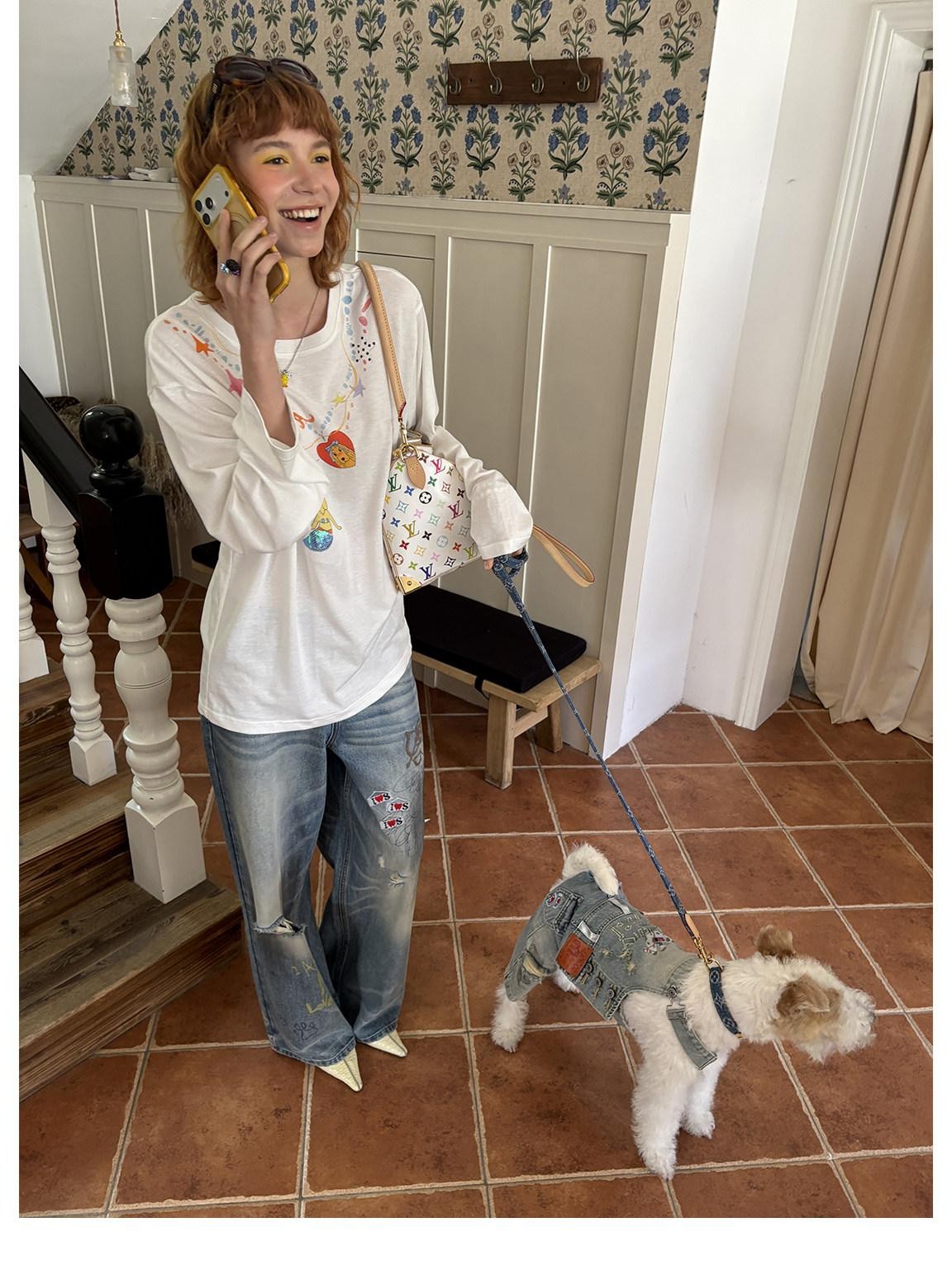 sancco house Sequin Mermaid Puppy Necklace Embroidered Women&