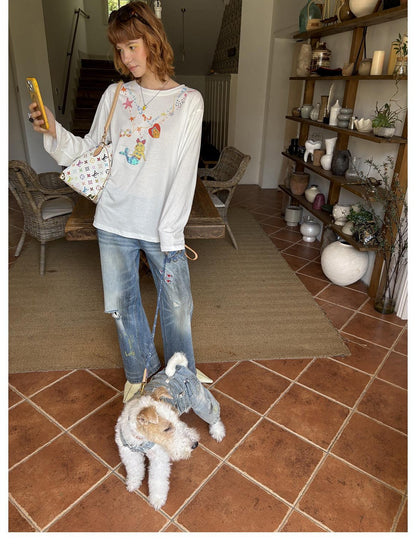 sancco house Sequin Mermaid Puppy Necklace Embroidered Women&