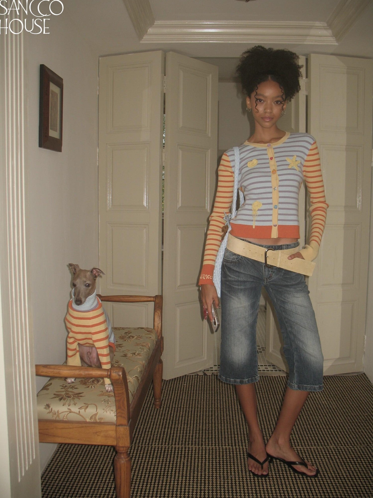 sancco house Shell Colorblock Striped Cardigan Women&