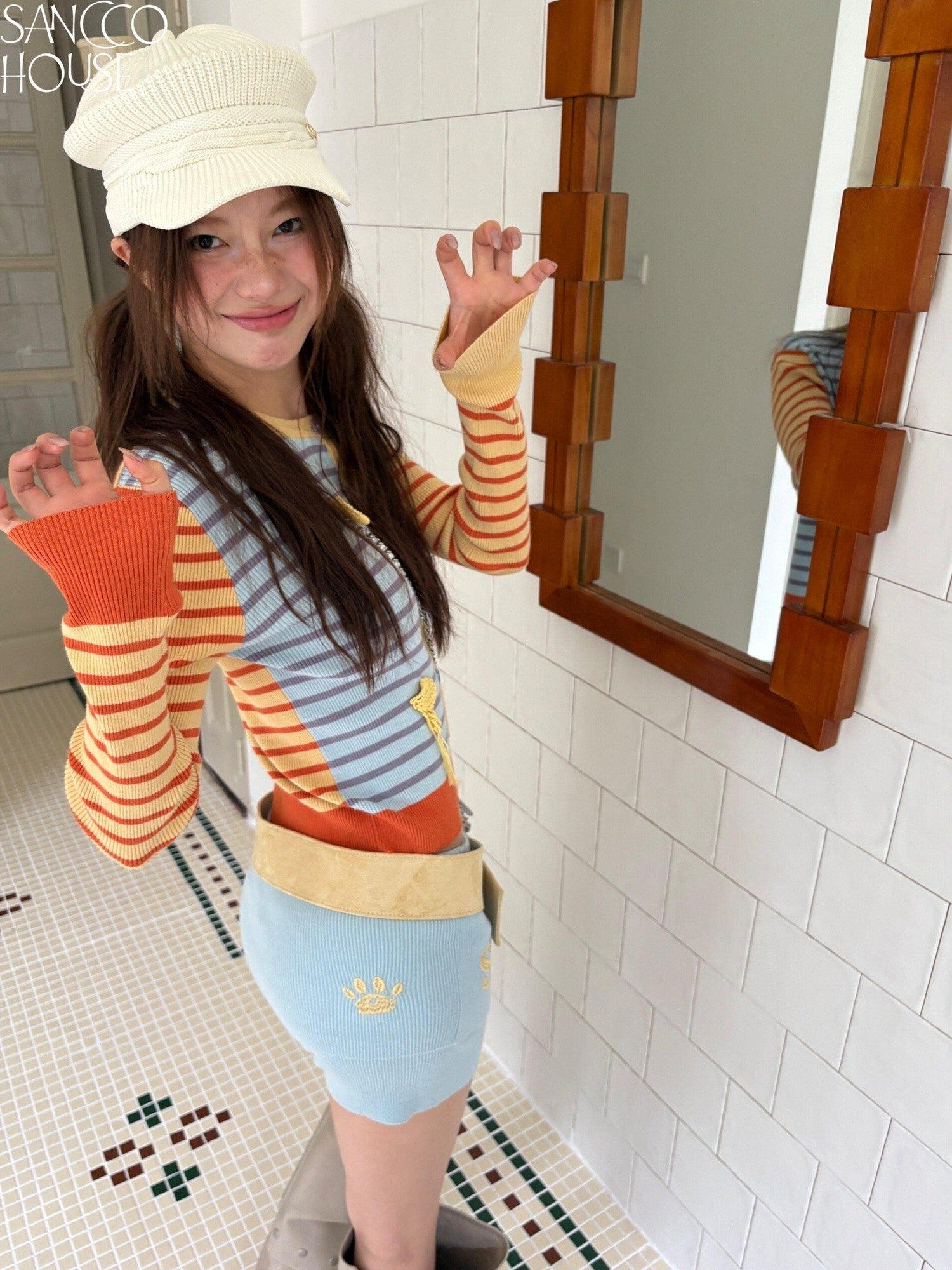 sancco house Shell Colorblock Striped Cardigan Women&