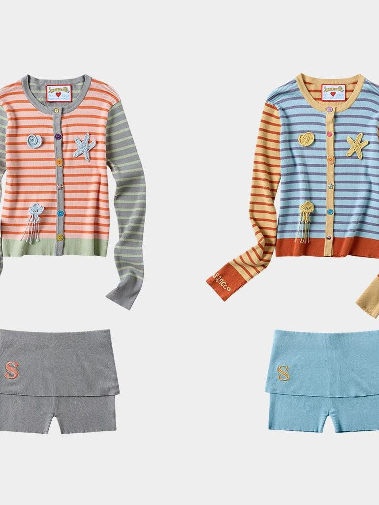 sancco house Shell Colorblock Striped Cardigan Women&