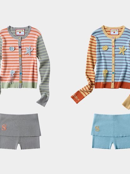 sancco house Shell Colorblock Striped Cardigan Women&